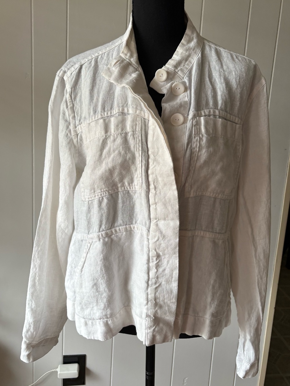 FLAX 100% linen button up white jacket